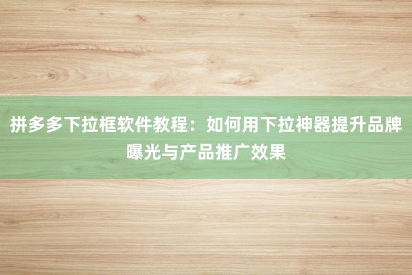 拼多多下拉框软件教程：如何用下拉神器提升品牌曝光与产品推广效果