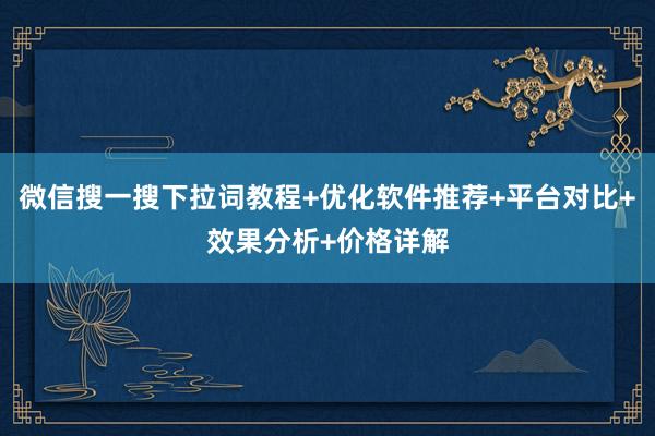 微信搜一搜下拉词教程+优化软件推荐+平台对比+效果分析+价格详解