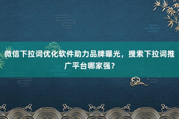 微信下拉词优化软件助力品牌曝光，搜索下拉词推广平台哪家强？