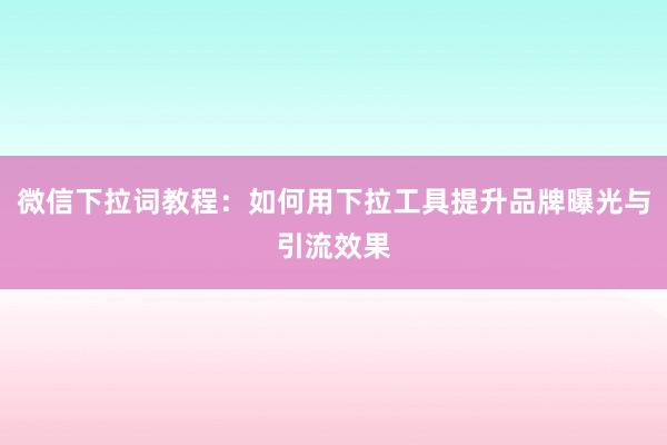 微信下拉词教程：如何用下拉工具提升品牌曝光与引流效果