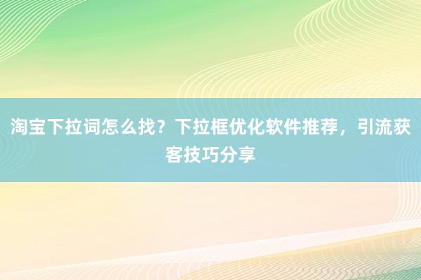 淘宝下拉词怎么找？下拉框优化软件推荐，引流获客技巧分享
