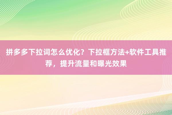 拼多多下拉词怎么优化？下拉框方法+软件工具推荐，提升流量和曝光效果