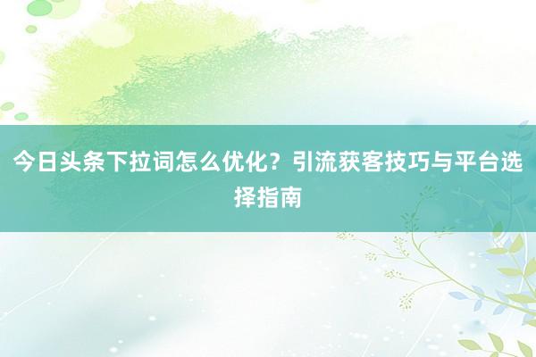 今日头条下拉词怎么优化？引流获客技巧与平台选择指南