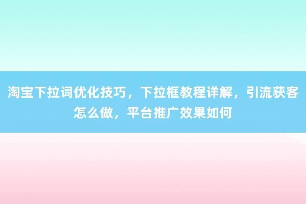 淘宝下拉词优化技巧，下拉框教程详解，引流获客怎么做，平台推广效果如何
