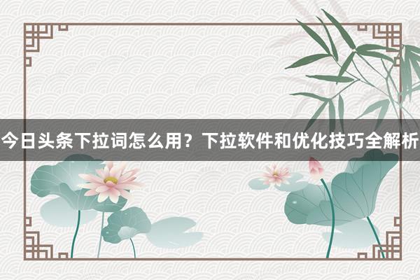今日头条下拉词怎么用？下拉软件和优化技巧全解析