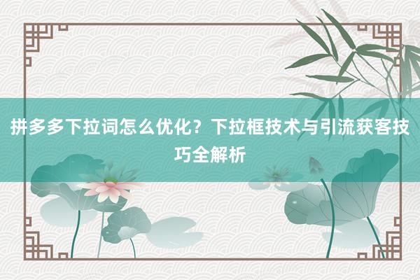 拼多多下拉词怎么优化？下拉框技术与引流获客技巧全解析