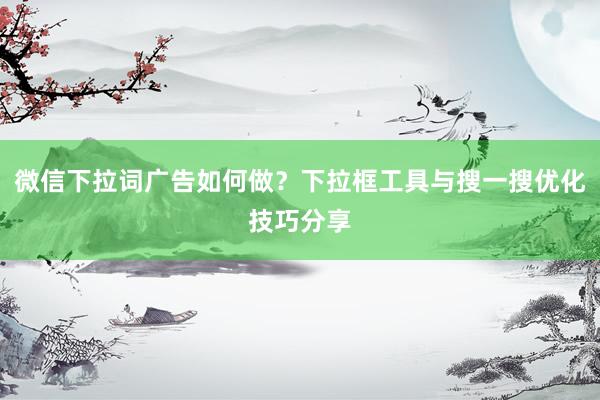 微信下拉词广告如何做？下拉框工具与搜一搜优化技巧分享