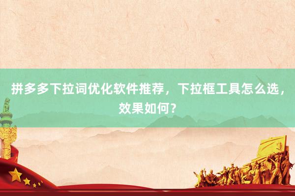 拼多多下拉词优化软件推荐，下拉框工具怎么选，效果如何？