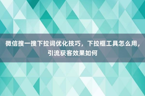 微信搜一搜下拉词优化技巧，下拉框工具怎么用，引流获客效果如何