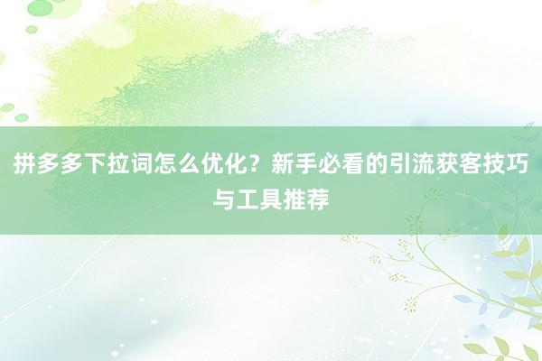 拼多多下拉词怎么优化？新手必看的引流获客技巧与工具推荐