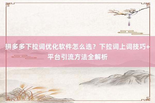 拼多多下拉词优化软件怎么选？下拉词上词技巧+平台引流方法全解析