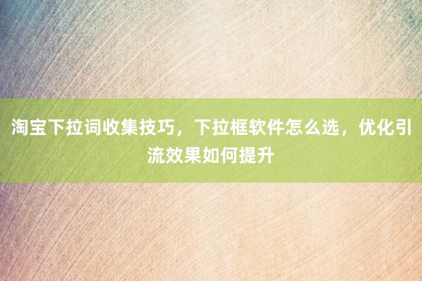 淘宝下拉词收集技巧，下拉框软件怎么选，优化引流效果如何提升