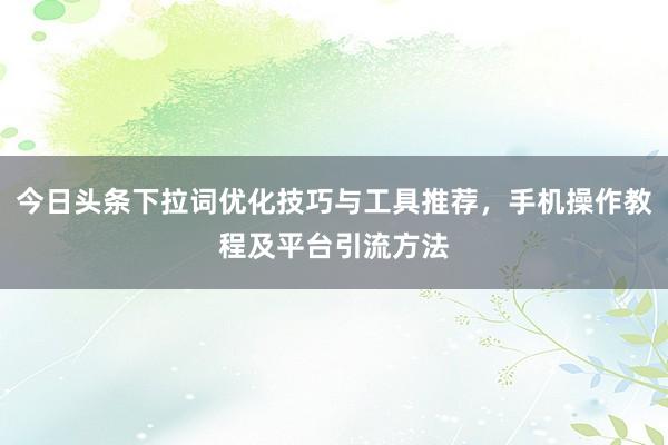 今日头条下拉词优化技巧与工具推荐，手机操作教程及平台引流方法