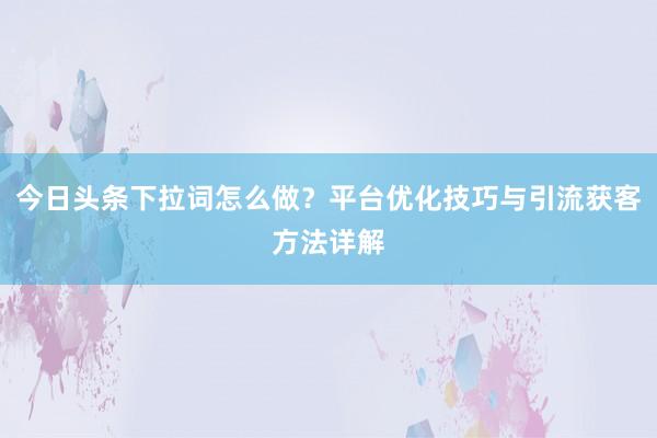今日头条下拉词怎么做？平台优化技巧与引流获客方法详解