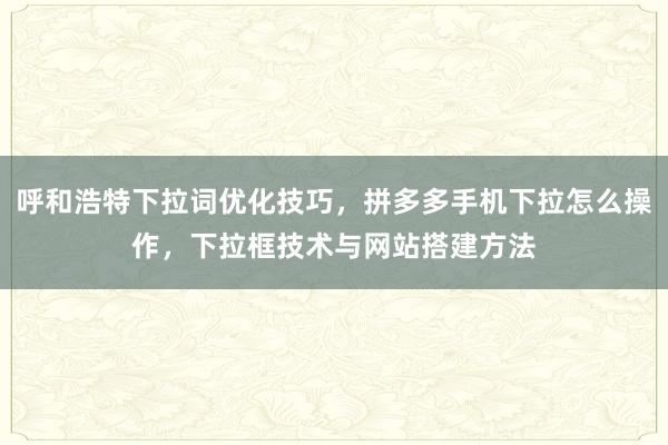 呼和浩特下拉词优化技巧，拼多多手机下拉怎么操作，下拉框技术与网站搭建方法