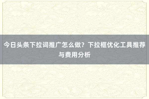 今日头条下拉词推广怎么做？下拉框优化工具推荐与费用分析