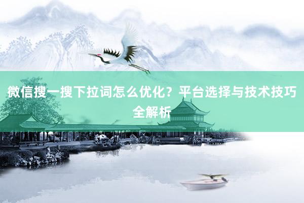 微信搜一搜下拉词怎么优化？平台选择与技术技巧全解析