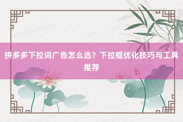 拼多多下拉词广告怎么选？下拉框优化技巧与工具推荐