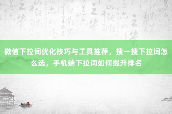 微信下拉词优化技巧与工具推荐，搜一搜下拉词怎么选，手机端下拉词如何提升排名
