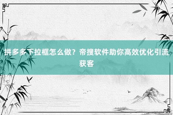 拼多多下拉框怎么做？帝搜软件助你高效优化引流获客