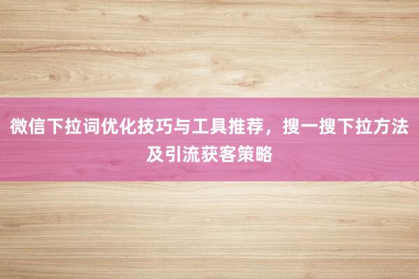 微信下拉词优化技巧与工具推荐，搜一搜下拉方法及引流获客策略