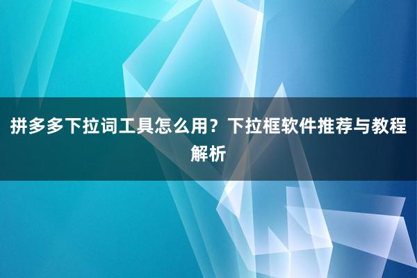 拼多多下拉词工具怎么用？下拉框软件推荐与教程解析