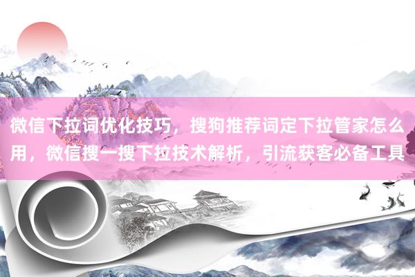 微信下拉词优化技巧，搜狗推荐词定下拉管家怎么用，微信搜一搜下拉技术解析，引流获客必备工具