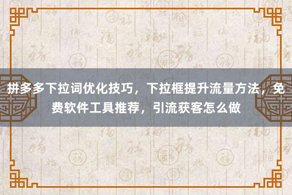 拼多多下拉词优化技巧，下拉框提升流量方法，免费软件工具推荐，引流获客怎么做