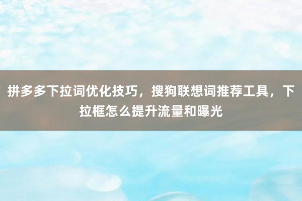拼多多下拉词优化技巧，搜狗联想词推荐工具，下拉框怎么提升流量和曝光