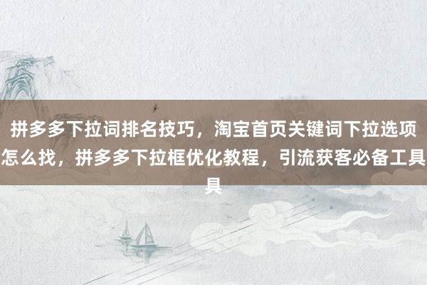 拼多多下拉词排名技巧，淘宝首页关键词下拉选项怎么找，拼多多下拉框优化教程，引流获客必备工具
