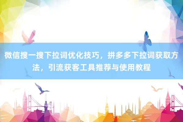 微信搜一搜下拉词优化技巧，拼多多下拉词获取方法，引流获客工具推荐与使用教程