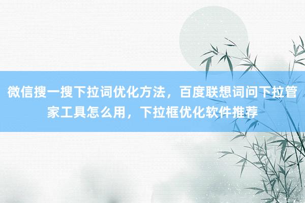 微信搜一搜下拉词优化方法，百度联想词问下拉管家工具怎么用，下拉框优化软件推荐