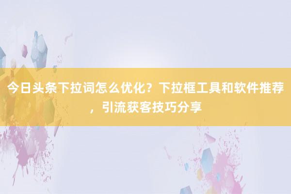 今日头条下拉词怎么优化？下拉框工具和软件推荐，引流获客技巧分享